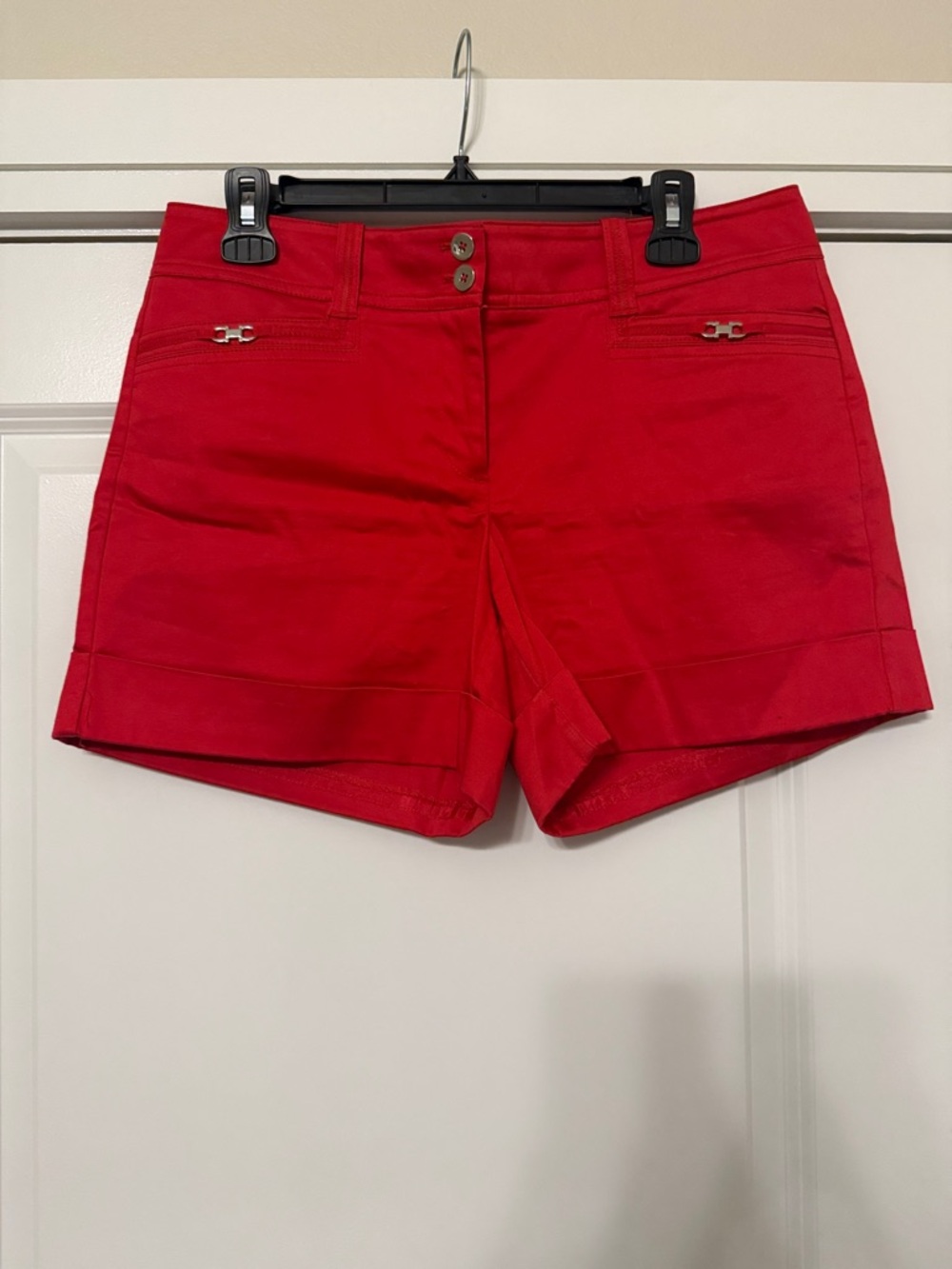 White House Black Market Red Cotton-Blend Tailored Shorts